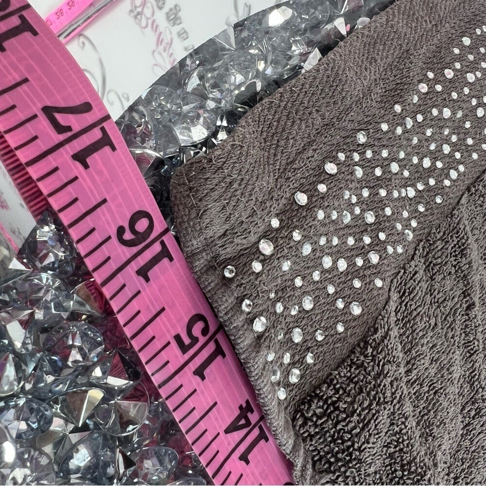 Embellished Chocolate grey Brown Bath Towel - Rhinestone Trim - Picture 3 of 4